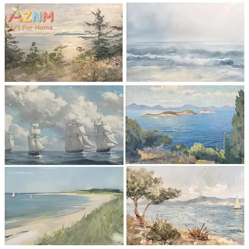 1PC Summer Sea Costal Landscape Posters Vintage Beach Boat Modern Prints Canvas Painting Wall Art Pictures Home Decor