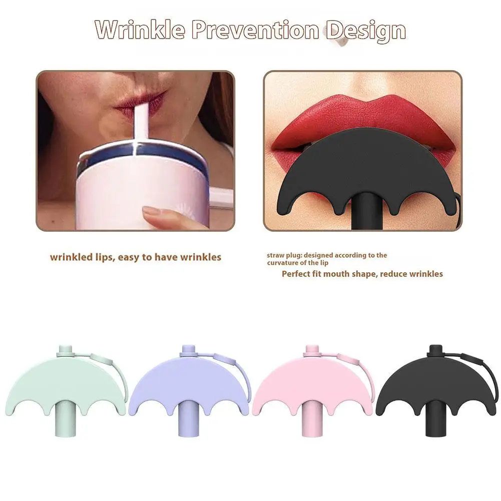 Silicone Straw Anti -lip Pattern Creative Umbrella Shape Dustproof Used For Stanley Bingba Cup Straw Hat Cute Silicone Plug M6A9