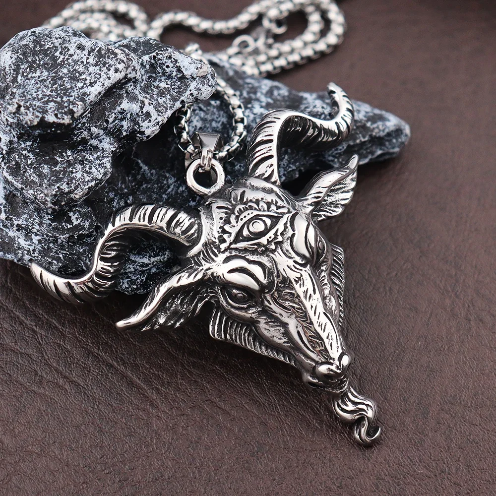 Gothic Lucifer Goat Men's Pendant Chain Popular Charm Stainless Steel Satan Baphomet Necklace Gift Jewelry Accessories Wholesale