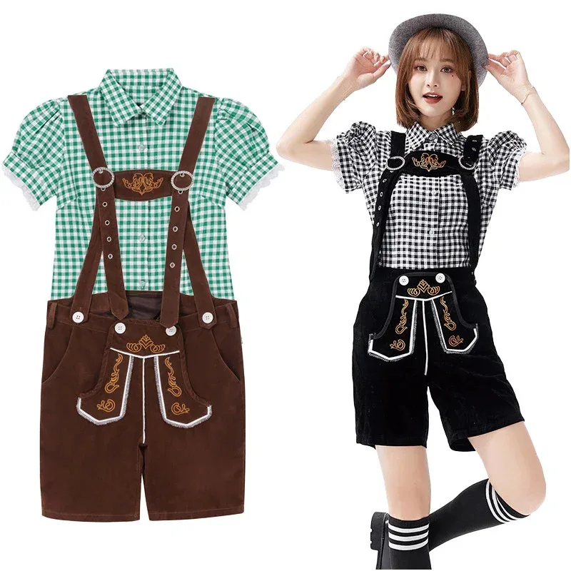 حبال نسائية Lederhosen وقميص مهرجان أكتوبر زي تقليدي موكب الحانة نادلة الزي تأثيري حفلة تنكرية Fb;4.f'7;j,3' #2