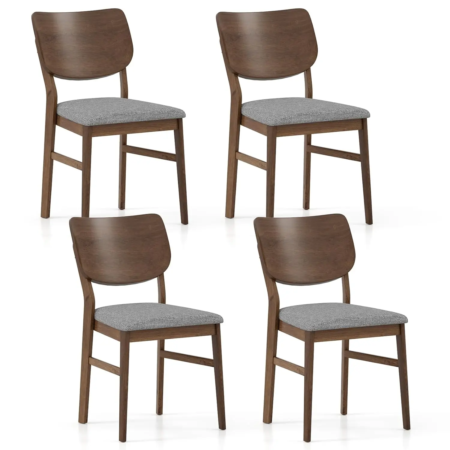 

Wooden Dining Chairs Set of 4, Farmhouse Upholstered Kitchen Chairs w/Rubber Wood Frame, Gray Padded Seat, Curved Back, Armless