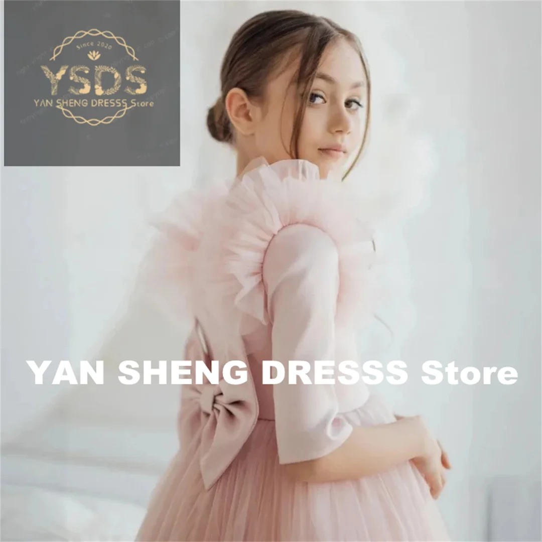 

CustomizedFlower Pleat Square Neck Sleeveless Communion Dress For Girl Floor Length Luxury Summer Sweep Train Wedding Party Gown