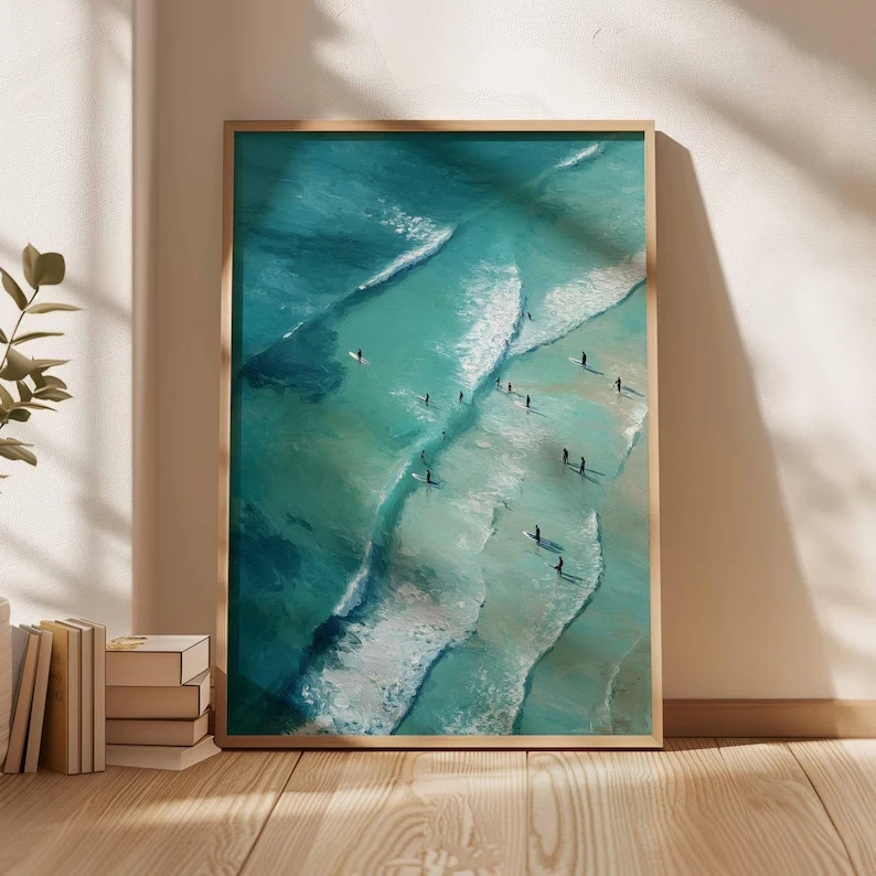 Moderner blauer Surf-Sommer-Ozean-Wandkunstdruck, Leinwandgemälde, Poster, Bild für Wohnzimmer, Schlafzimmer, Heimdekoration