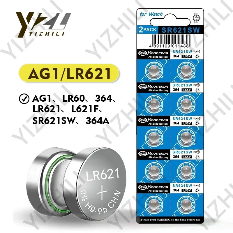 10-100PCS AG1 Battery 364 LR621 SR621SW 1.55V Button Batteries 164 531 L621 SR621 SR60 CX60 For Watch Toys Remote Cell Coin