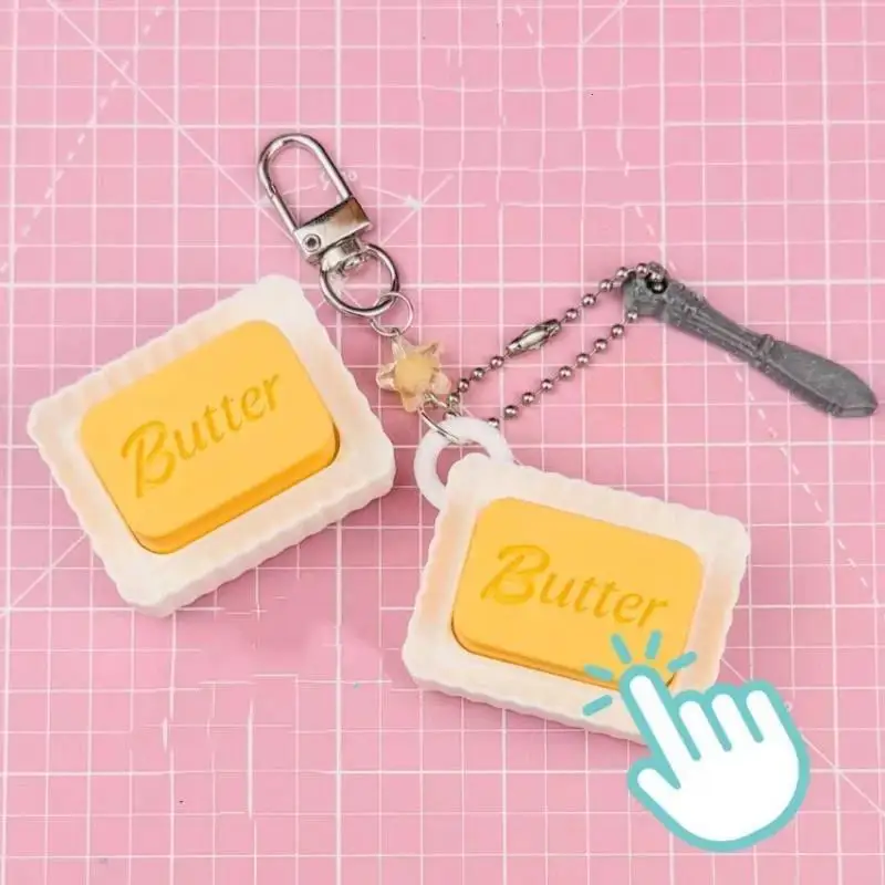 Cute Mini Butter Fidget Keychain Portable Anxiety Relief Sensory Toy Bag Charm for Children Christmas Stocking Stuffer