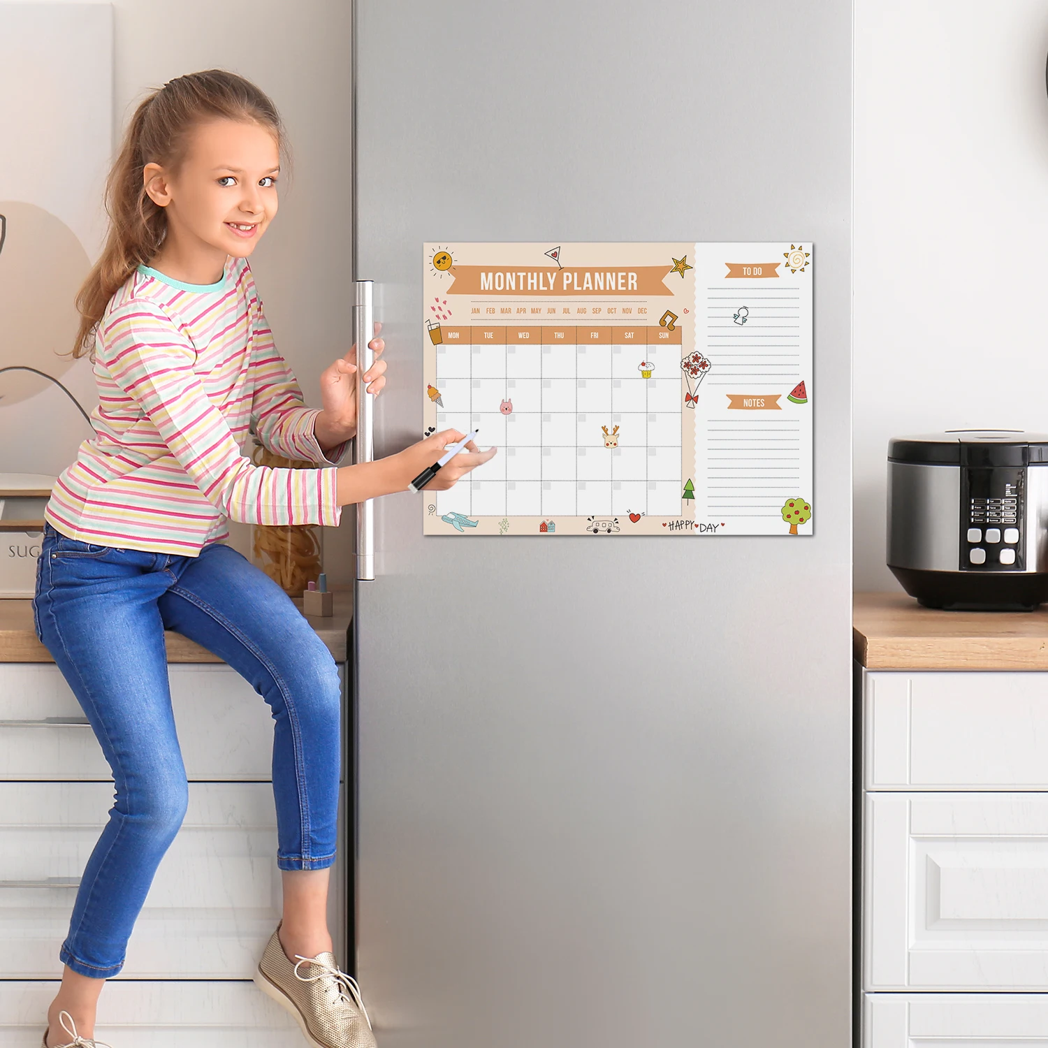 Magnetic Weekly Schedule Memo Easy to Erase Refrigerator Whiteboard Sticker Menu Children\'s Drawing Board 4 Color Pen 1 Eraser