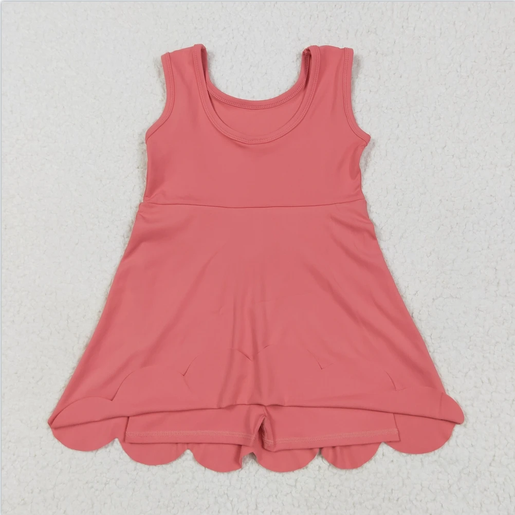 

New Sibling Baby Girl Swimsuit Coral Sleeveless Active Wear Athletic Boutique Kids Yoga Designer Clothes Girls Dress Set Toddler