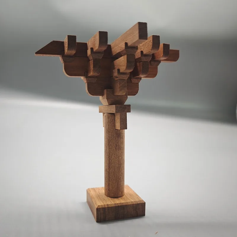 Solid Wood Hand-Assembled Building Block Gear, Chinese Tenon Ancient Yingxian Wooden Tower Model Ornament as Present