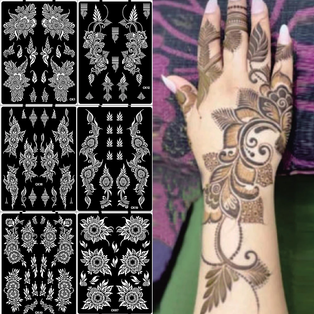 

1 Sheet Flower Tattoo Stencil Waterproof Mehndi DesignHenna Tattoo Template for Women Body Painting Tattoo Tools