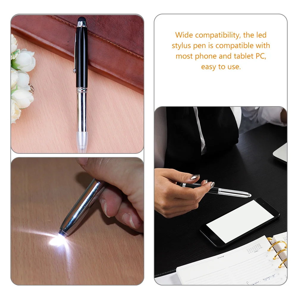 

5Pcs Capacitive Stylus Pens LED Ballpoint 3 in 1 Multi Function Writing Pen for Touch Screens Nurse Office Use Black Light Up