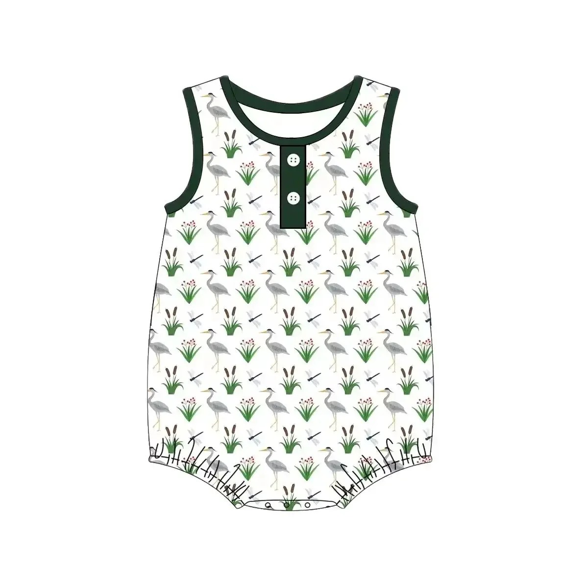 Summer boutique children set sleeveless crane grass print back bow design shorts lace girls boys printed shorts set baby romper