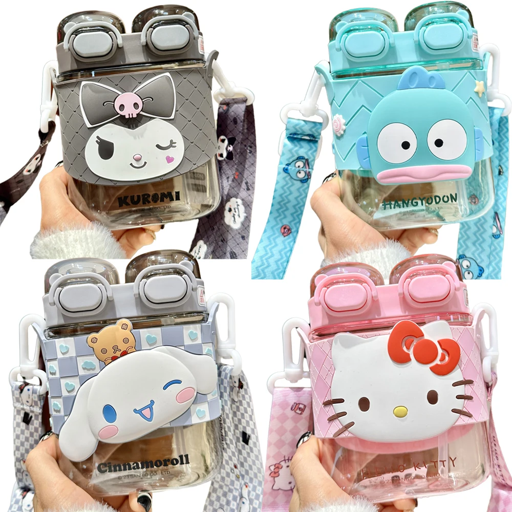 Sanrios Kuromi Pochacco Cinnamoroll My Melody Hellokittys Hangyodon Anime Figure Sports Straw Double Drinking Cup Kettle 570ML