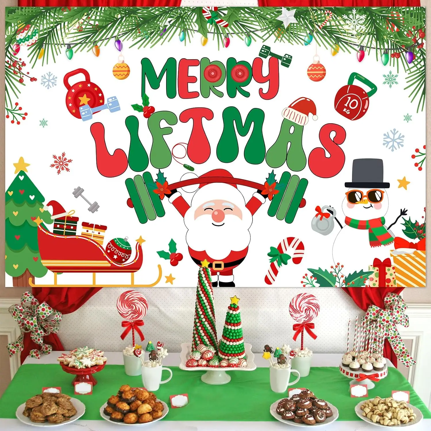 Joymemo 5 X 7ft Christmas Photo Backdrop Banner Merry Liftmas Party Decorations Sports Themed Gym Winter Holiday Party Supplies