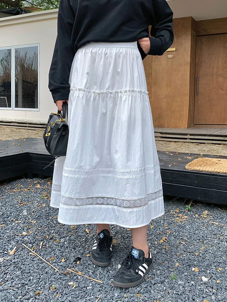 

Lin Da Hui 2024 New Sle plus Size Women's Midi Skirt Cake Hemline Flared A-Line Design Autumn Collection White Color