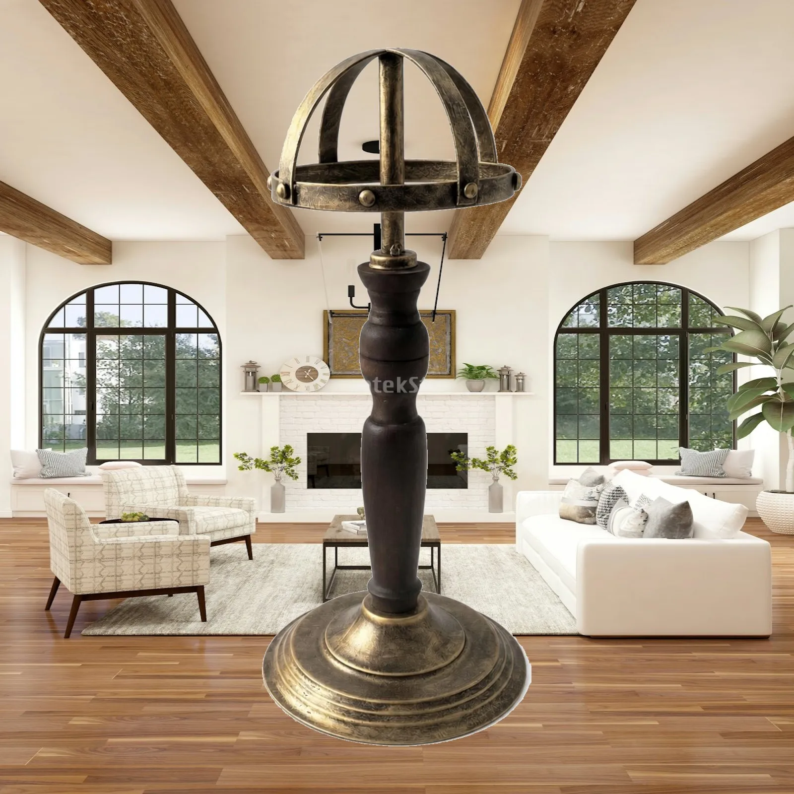 Hat Display Stand Vintage Distressed Wood and Iron Tabletop Holder Dome Head Form for Boutique Shelf