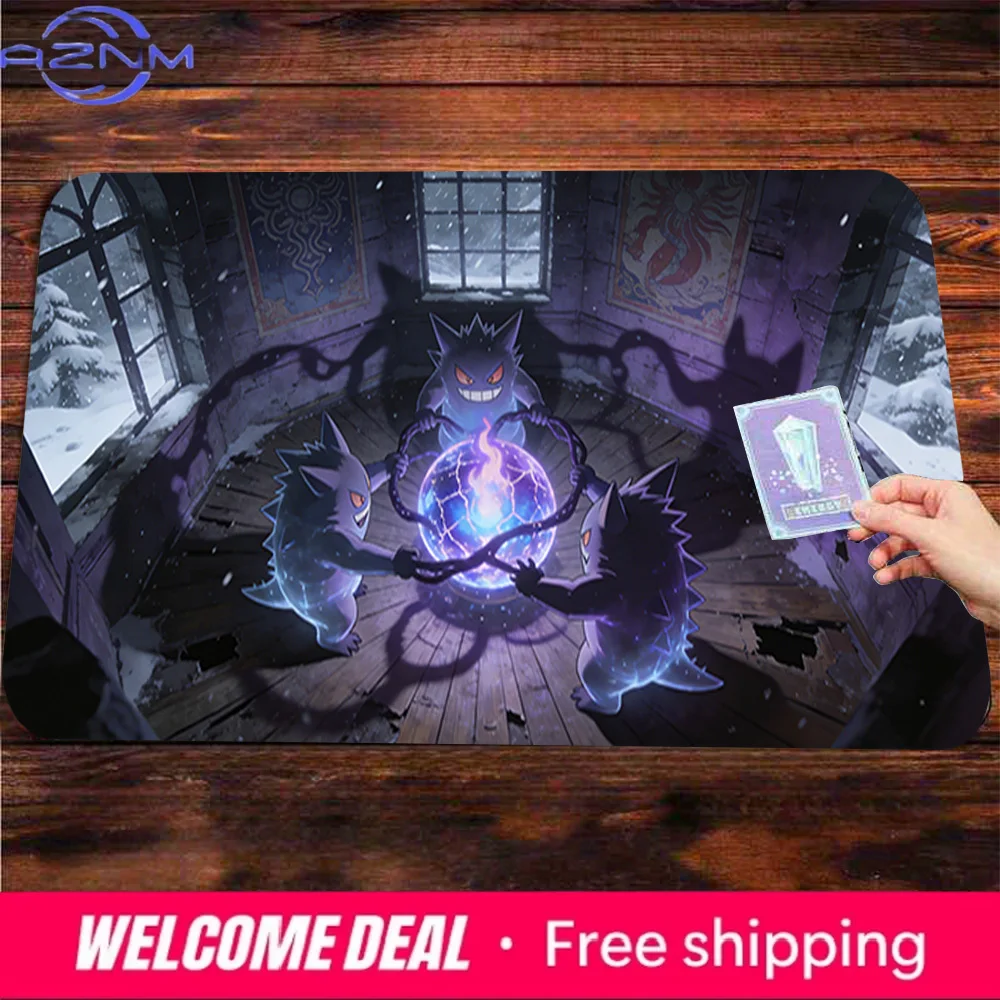 

Большой игровой коврик для мыши Pokemon Gengar Snowy Cabin Ritual с противоскользящим покрытием, коврик для TCG