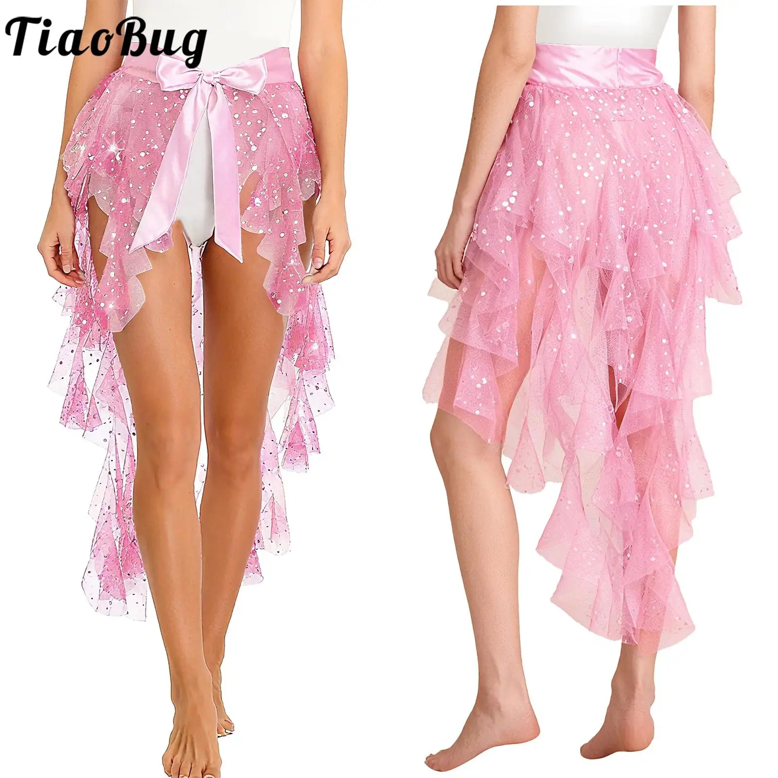 

Женский хип-шарф для танца живота с оборками и блестками, прозрачный тюль, многоуровневый атласный пояс с разрезом по подолу, юбка на талии, чача, костюм для латинского танго