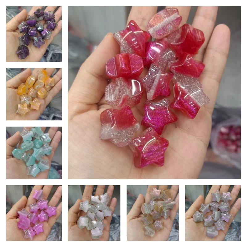 2024 New style 50pcs/lot 20mm color glitter core cartoon stars shape resin straight hole beads diy jewelry accessory