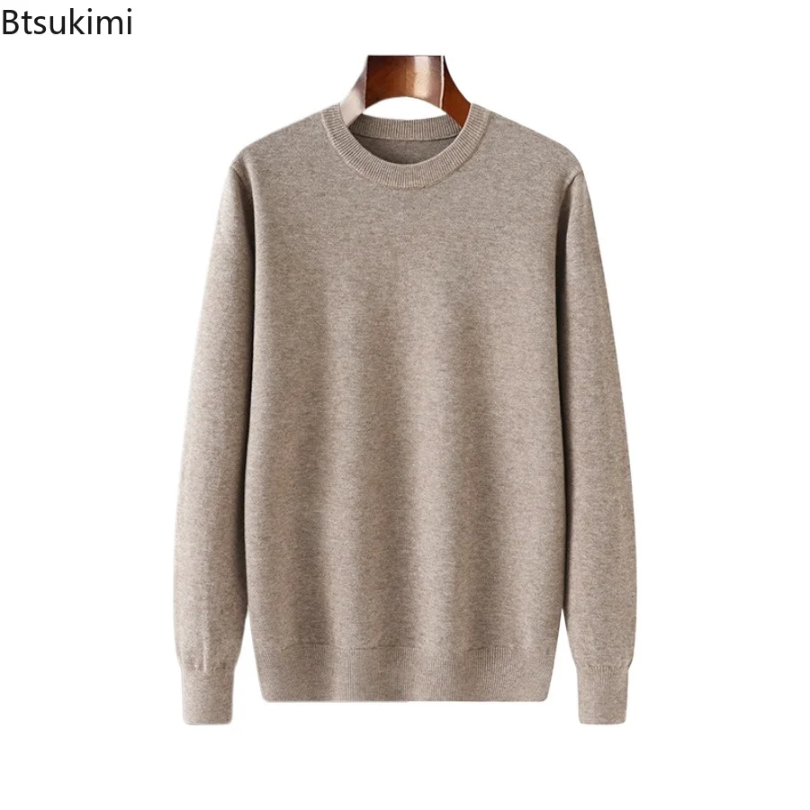 2025 Autumn Winter Men Round Neck Long Sleeve Sweater Solid Color Knitted Pullover  Basis Loose Casual Business Knitting Sweater