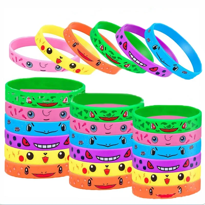 

12 шт., браслет с изображением покемонов, милый силиконовый браслет с изображением Пикачу, Чармандера, детские сувениры для вечеринок, подарки для косплея для мальчиков и девочек