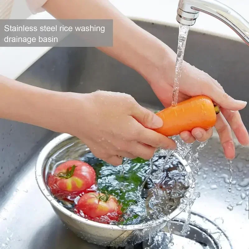 Rice Washer Strainer Bowl Stainless Steel Rice Washing Bowl Inclined Bottom Design High Capacity Strainer For Fruit Rice Vege