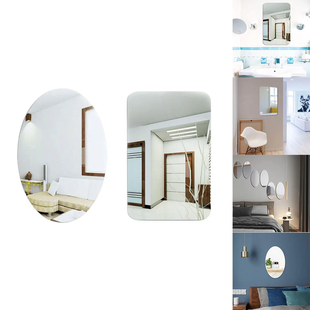 Oval Square 3D Acrylic Mirror Wall Sticker Self Adhesive DIY Art Mirrors Acrylic Wall Decorations For Door Wardrobe Bathroom