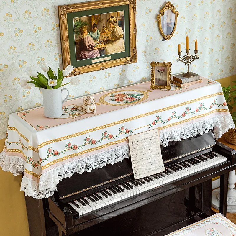 French American Piano Cover Light Luxury Fresh Dustproof Half Cover Electric Piano Cover Cloth Piano Bench Plush Full  Rural