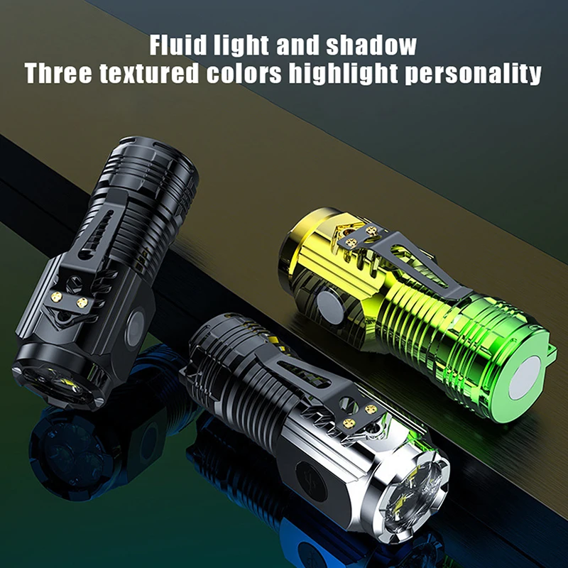 

Powerful 3 Led Flashlight Mini Torch With Pocket Clip USB Rechargeable 5 Modes Flashlight Tail Magnet For Outdoor Camping Hiking