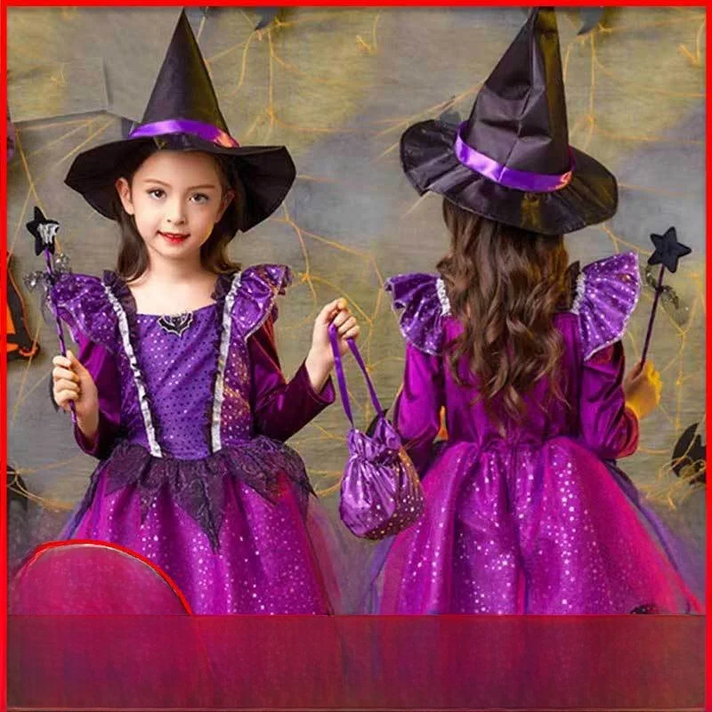 

loween Princ Witch Costume Dr Children's Par Festival Girl's Dr Cosplay Transformation Magic Ball Gown