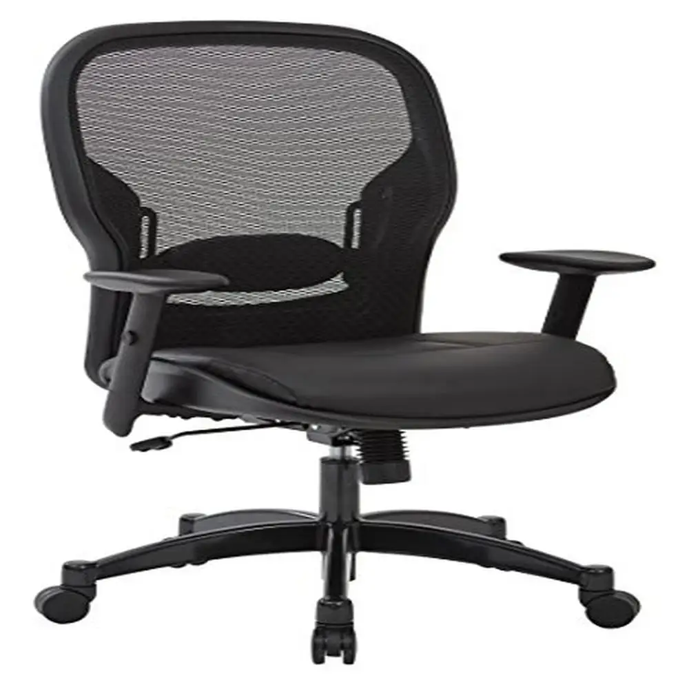 Silla de oficina de malla con soporte Lumbar ajustable, asiento de cuero ecológico con Control de inclinación sincronizada, Base resistente