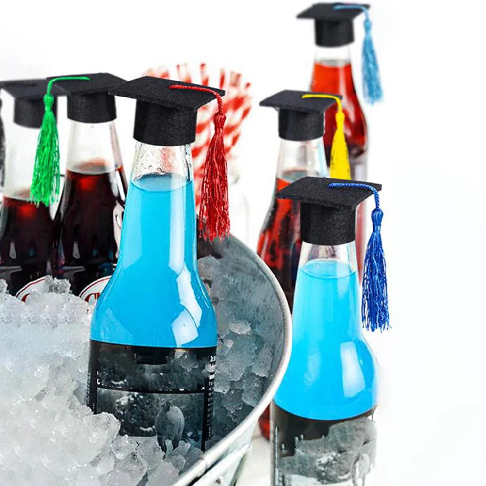 

5Pcs Mini Doctoral Wine Bottle Cap Graduation Party Decoration Tassel Wine Bottle Cover Festive Ornament Mini Doctoral Cap