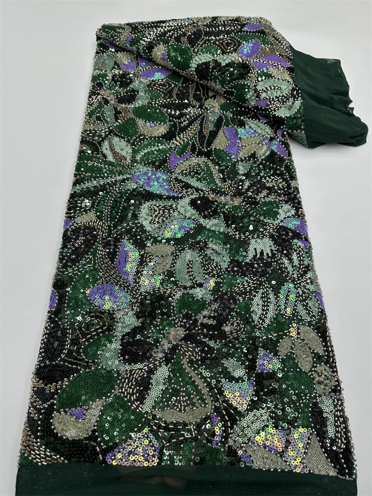 

Luxury African Heavy Beaded Lace Fabric 5 yards 2026 French Sequin Lace Nigeria Embroidery Tulle Lace For Wedding Wedding Dress
