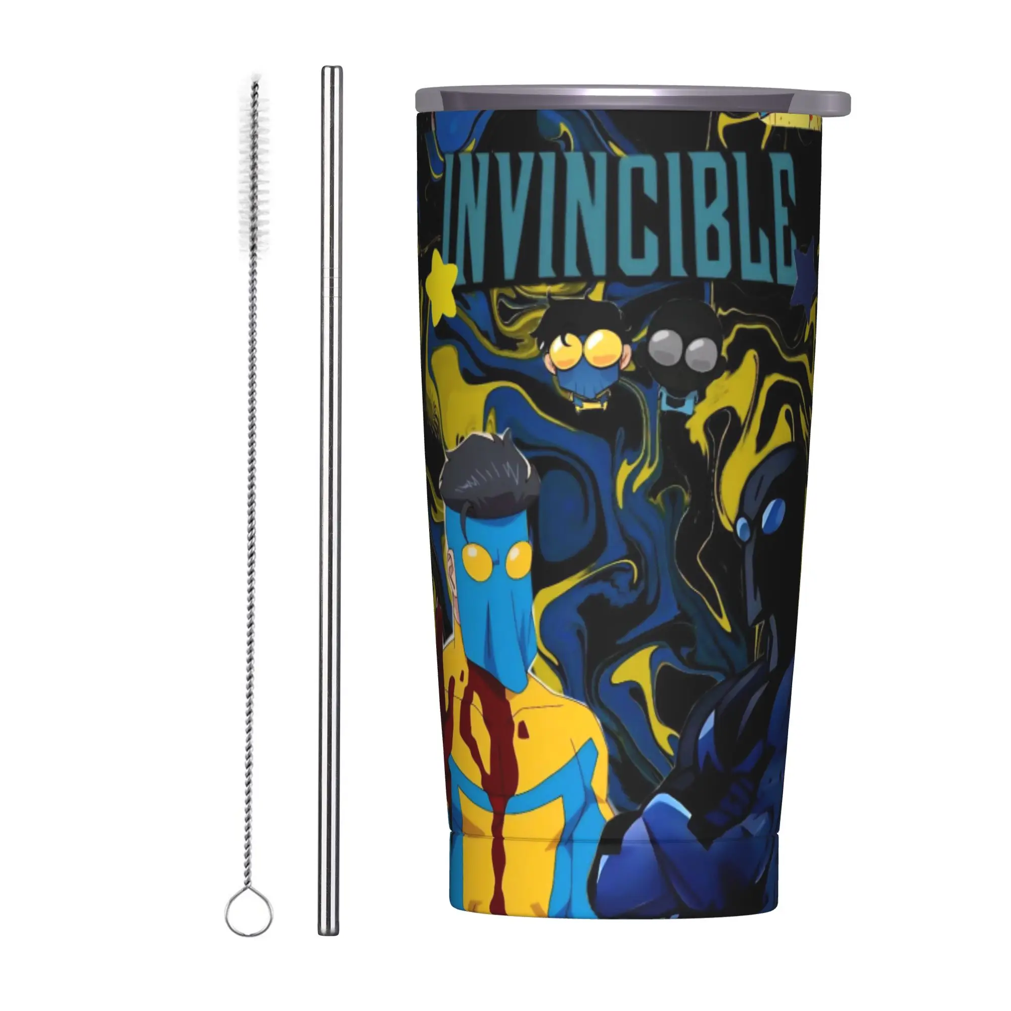 Invincibles Comic Insulated Tumbler with Lid  Stainless Steel Thermal Mug Outdoor Portable Car Bottle Cup 20oz