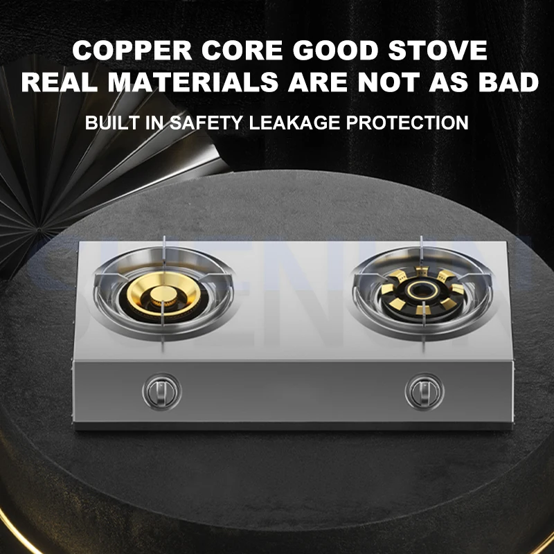 Estufa de Gas de escritorio, estufa doble de acero inoxidable con 2 quemadores, estufa de Gas Natural liquefeito de fuego fuerte para el hogar