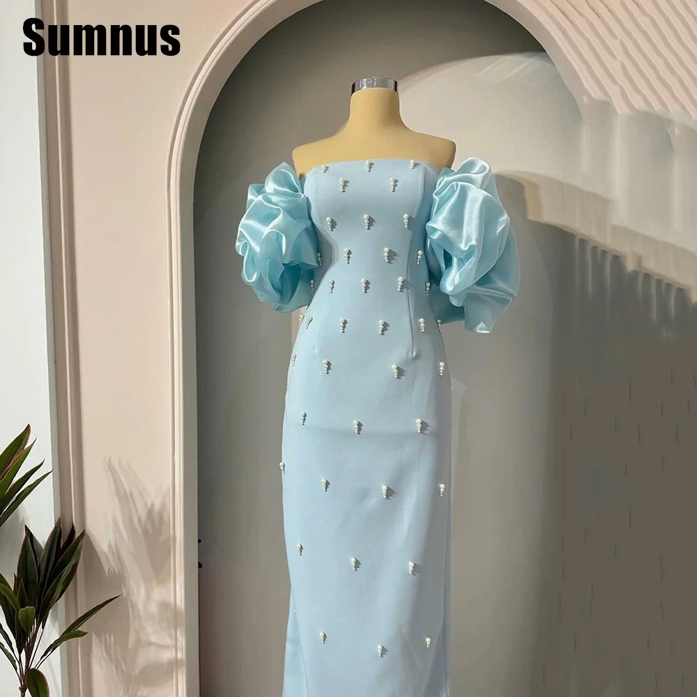 Sumnus Off The Shoulder Prom Dresses 2025 Satin Evening Dresses Chic Long Pearl Beaded Party Dress Formal Occasion Dresses