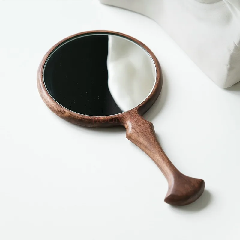 Fishtail solid wood handle mirror, handheld makeup mirror, beauty salon embroidery, handheld mirror