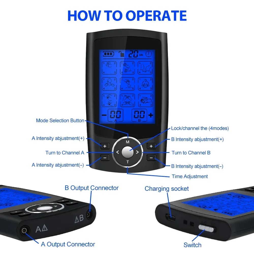 36 Modes EMS Muscle Stimulator Digital Low Frequency Pulse Vibration Body Shaping Equipment Full Body Massage Relax Back Guard