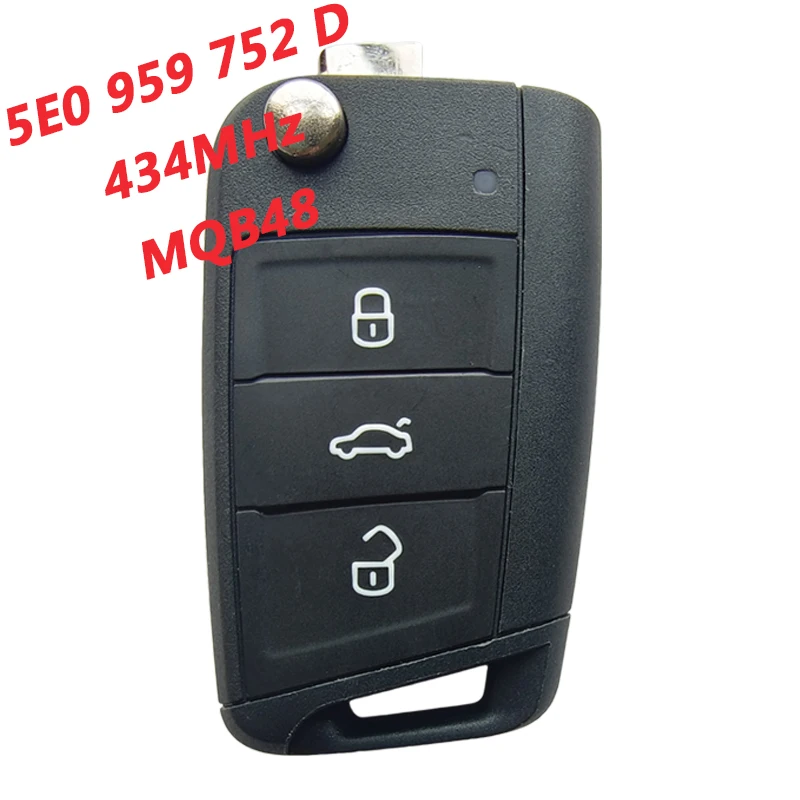 AK001110 PN 5E0 959 752 D For Skoda 3 Button Flip Remote Key No Keyless 434MHz MQB48 Chip 5E0959752D