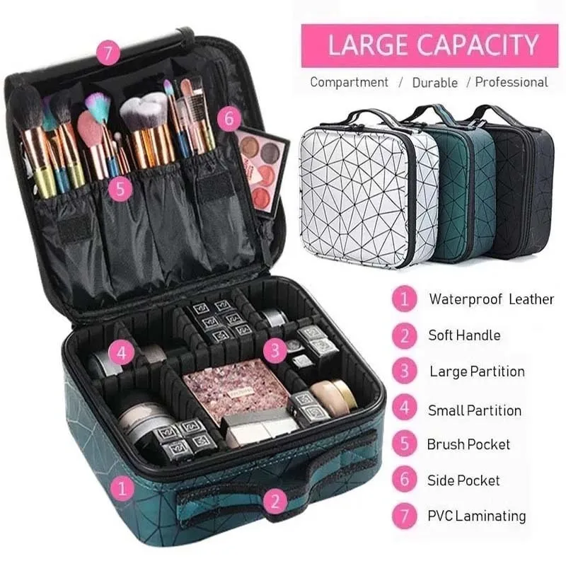 Leather Travel Makeup Bag For Women Portable Female Professional Makeup Storage Case Waterproof