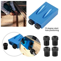 DIY Carpentry Tools Locator Drill Woodworking Oblique Hole Bits Pocket Hole Jig Kit 15 Degree Angle Drill Guide Set Hole Puncher