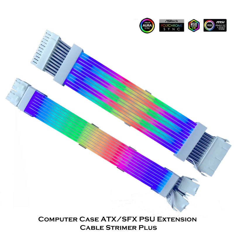 PSU Extension Cable RGB Strimer Plus Not Lian Li ATX 24Pin PCI-E 8Pin Soft Silicone Bendable 5V ARGB LED Flow