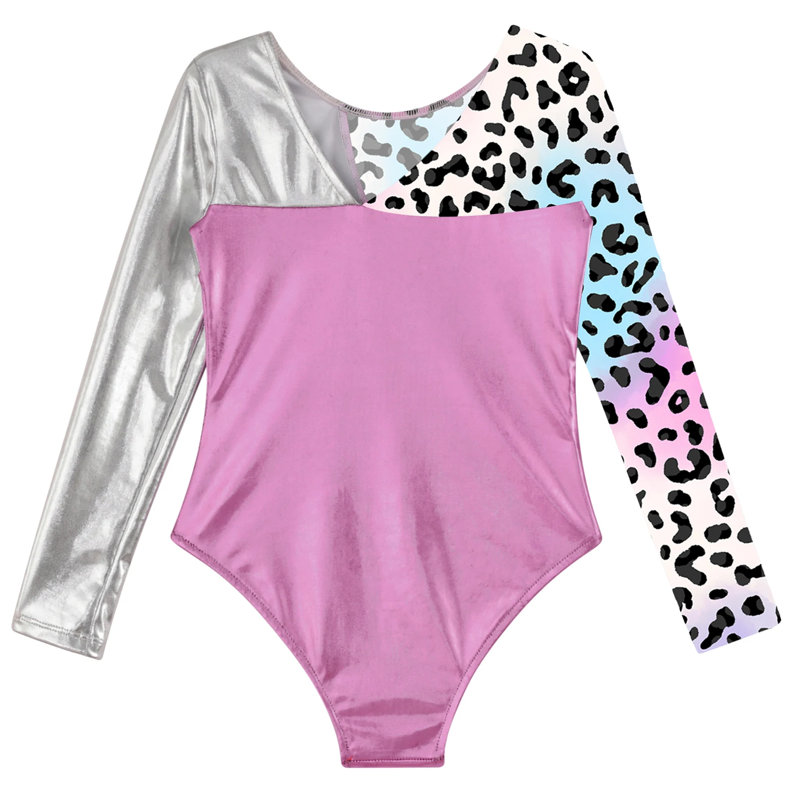 Kids Girls Print Metallic Patchwork Gymnastics Leotard Long Sleeve Skating Dance Jumpsuit Yoga Teens Tutu Ballet Dance Leotards