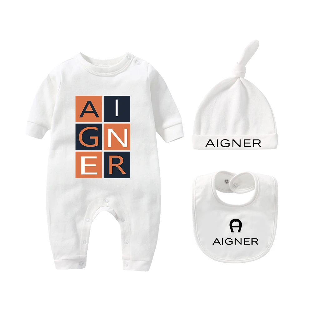 ملابس خريفية لحديثي الولادة من القطن الخالص 100% مع طباعة حروف الأكثر مبيعًا وشاح ناعم وقبعة للأطفال الصغار طقم بذلة بأكمام طويلة