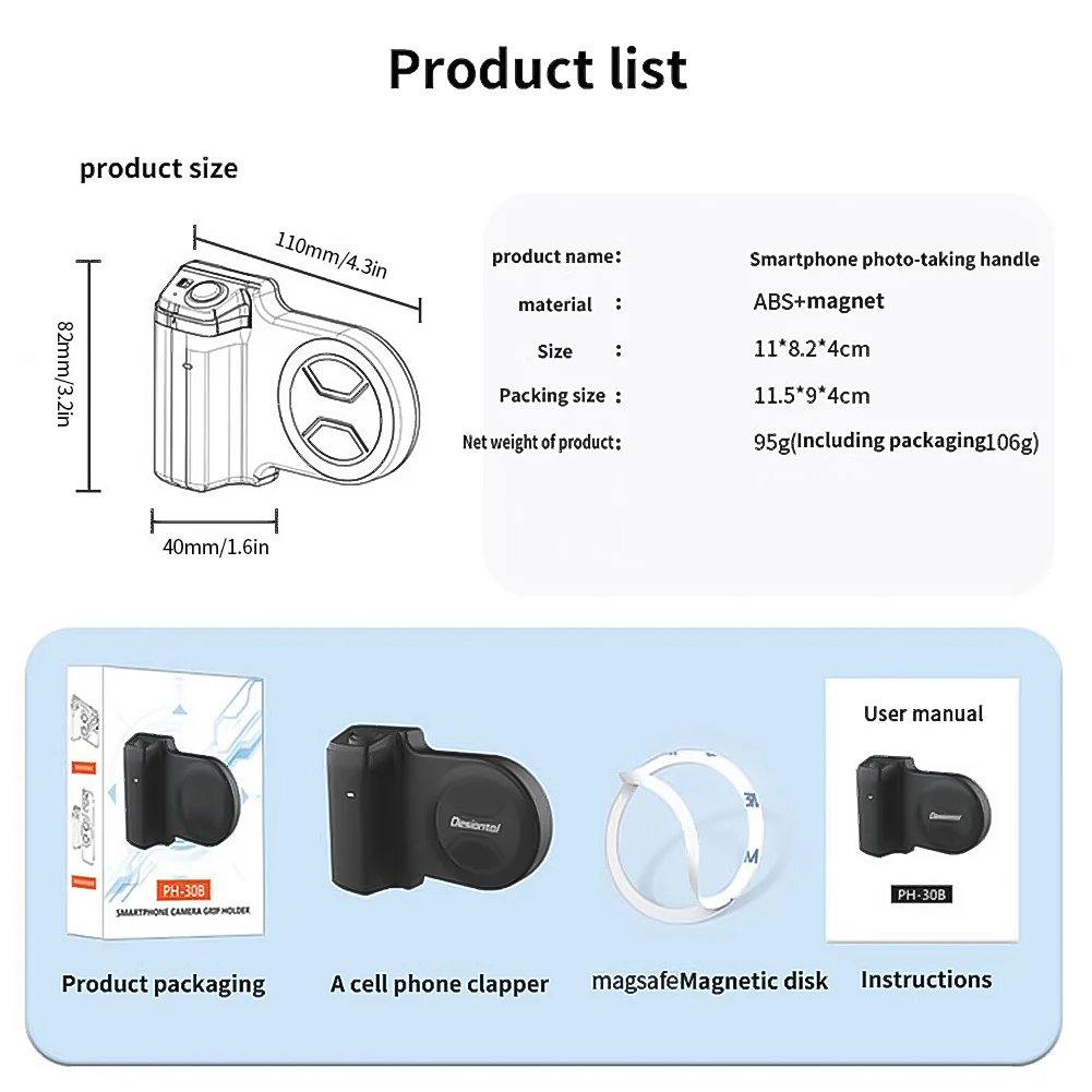 

Magnetic Selfie Phone Tripod Mount Anti-shake Bluetooth-Compatible Selfie Stablizer Camera Handle for iPhone All Phones Shooting