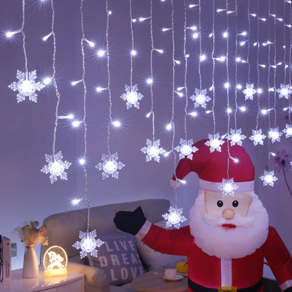 220 فولت 110 فولت ندفة الثلج ضوء سلاسل الجنية مصباح الاتحاد الأوروبي الولايات المتحدة 8 طرق أضواء عيد الميلاد عيد الميلاد الديكور غرفة الديكور Led أضواء الستار #1