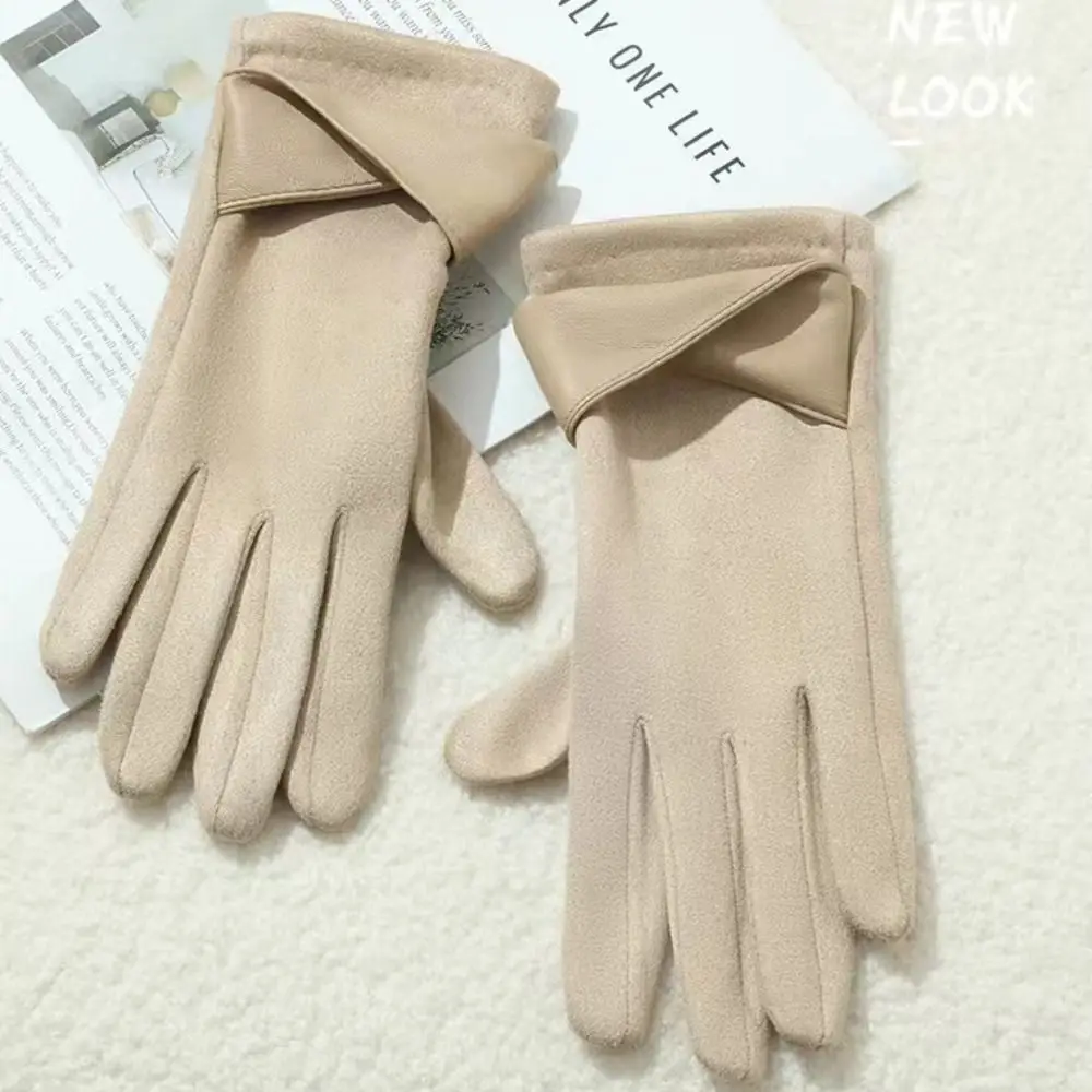 

Gift Velvet Winter Suede Gloves Soft Windproof Pu Leather Gloves Waterproof Solid Color Women Cycling Mittens Girls