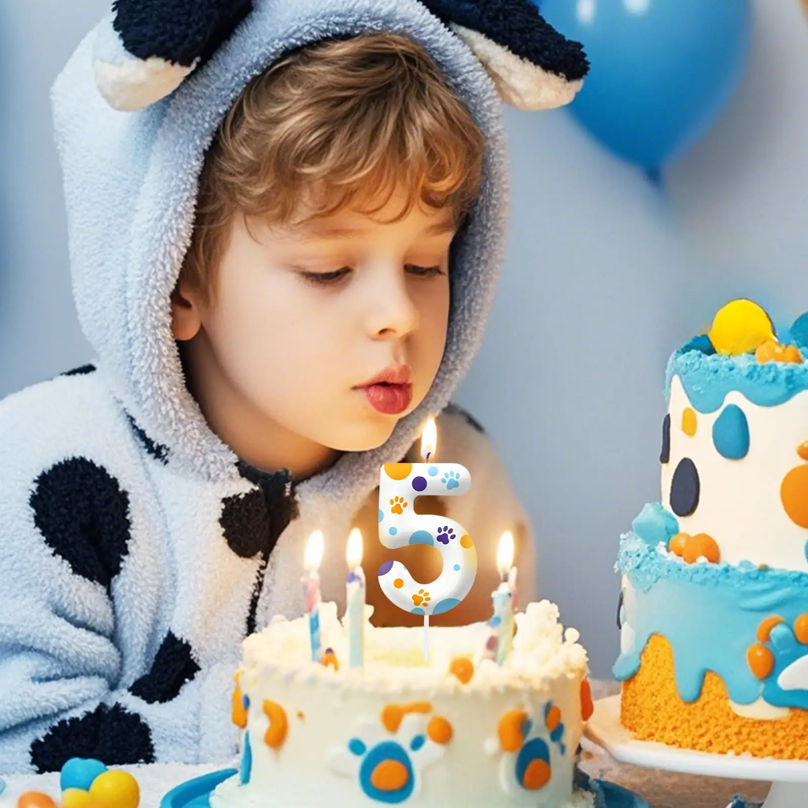 Vela de cumpleaños número 0-9 con forma de pata de perro azul para niños y niñas, decoraciones para pasteles, decoración para fiestas temáticas de amantes de los perros, suministros para fiestas infantiles
