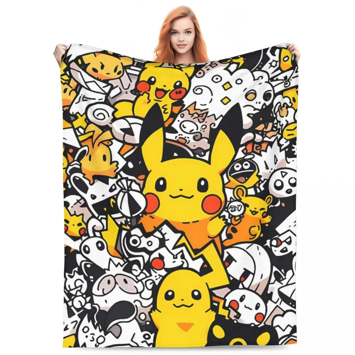 Pikachu Blanket Soft Warm Novelty Plush Throw Blanket For Bedroom Travel Office Flannel Bedspread Bed Cover