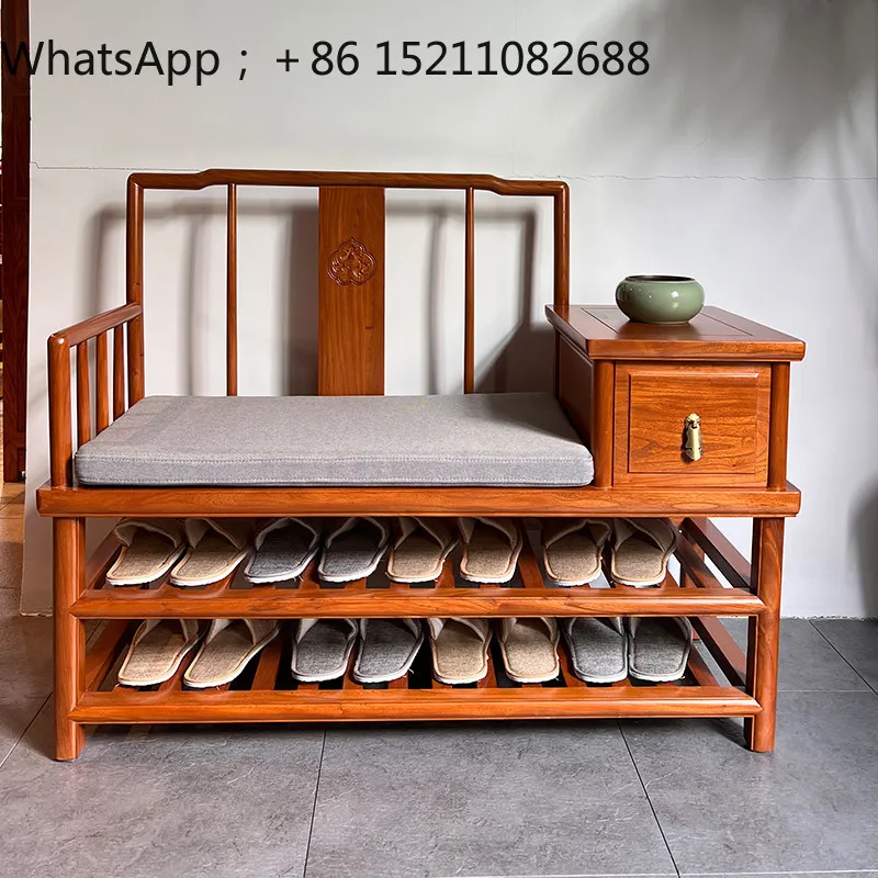 LLY new Chinese shoe changing chair old elm door multi-functional seated shoe rack solid wood storage shoe changing stool
