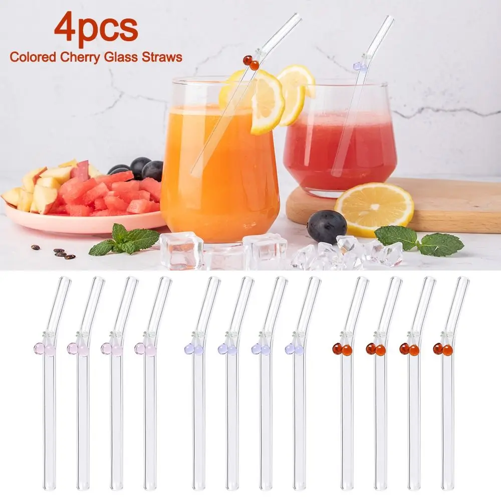 

Glass Colored Cherry Glass Straws Portable Reusable Transparent Tea Coffee Straw Drinking Straws Drinkware